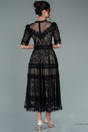 30099 Black & Nude Embroidered Lace Tulle Dress