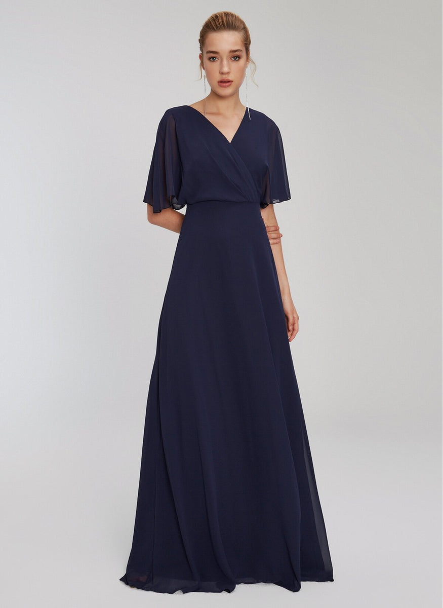 1339b Navy Blue Chiffon Maxi Dress