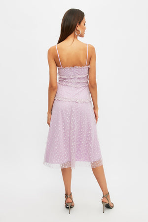 20522b Purple Ruffle Star Printed Tulle Dress