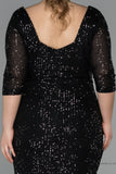 30269 Black Sheer Sleeve Slit Sequins Dress