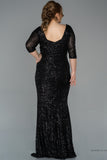 30269 Black Sheer Sleeve Slit Sequins Dress