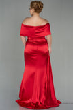 30220 Red Draped Slit Strapless Satin Dress