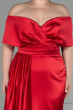 30220 Red Draped Slit Strapless Satin Dress