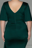 30216 Emerald Green Waist Brooch Draped Slit Dress
