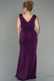 30271 Purple Slit Draped Dress