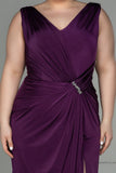 30271 Purple Slit Draped Dress