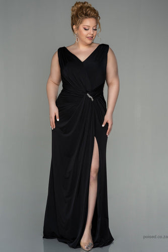 30272 Black Slit Draped Dress