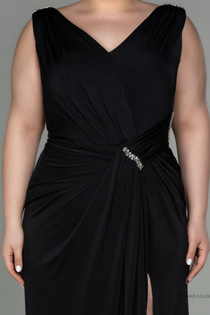 30272 Black Slit Draped Dress