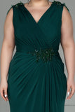 30254 Emerald Green Sleeveless Draped Slit Dress