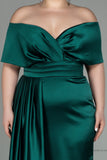 30222 Emerald Green Draped Slit Strapless Satin Dress