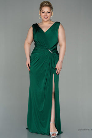 30274 Emerald Green Slit Draped Dress