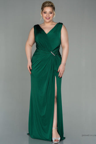 30274 Emerald Green Slit Draped Dress