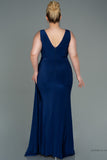30225 Navy Blue Accessorised Draped Slit Dress