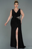 30224 Black Accessorised Draped Slit Dress