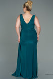 30227 Emerald Green Accessorised Draped Slit Dress
