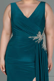 30227 Emerald Green Accessorised Draped Slit Dress