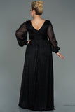 30159 Black Draped Waist Slit Sleeve Shimmer Dress