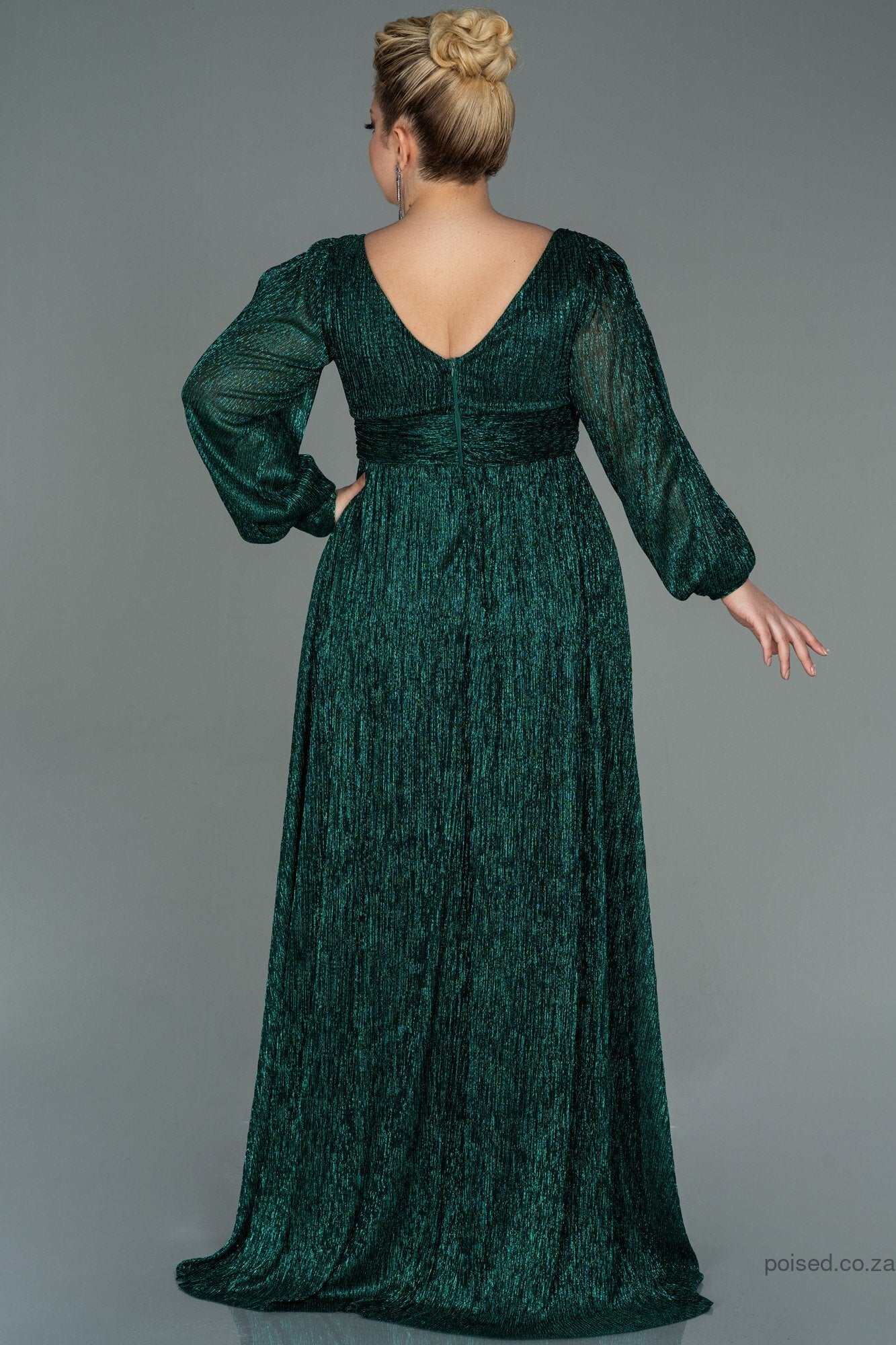 77430157 Emerald Green Draped Waist Slit Sleeve Shimmer Dress | AMP 77430157 Emerald Green Draped Waist Slit Sleeve Shimmer Dress | AMP