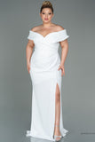 30244 Off-White Draped Off-Shoulder Slit Dress