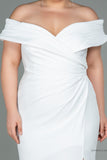 30244 Off-White Draped Off-Shoulder Slit Dress