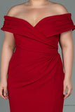 30239 Red Draped Off-Shoulder Slit Dress