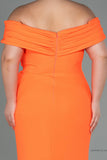 30242 Orange Draped Off-Shoulder Slit Dress