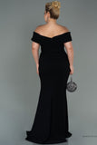 30240 Black Draped Off-Shoulder Slit Dress