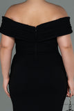 30240 Black Draped Off-Shoulder Slit Dress