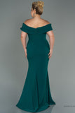30241 Emerald Green Draped Off-Shoulder Slit Dress