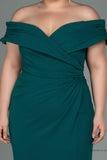 30241 Emerald Green Draped Off-Shoulder Slit Dress