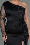 30140 Black Sequins Slit One Shoulder Dress