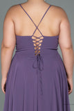 30199 Lavender Back Cross Strap Slit Chiffon Dress
