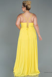 30205 Yellow Back Cross Strap Slit Chiffon Dress
