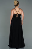 30198 Black Back Cross Strap Slit Chiffon Dress