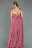 30202 Dusty Pink Back Cross Strap Slit Chiffon Dress