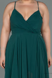 30203 Emerald Green Back Cross Strap Slit Chiffon Dress