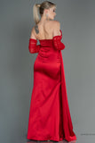 30180 Red Draped Slit Strapless Dress
