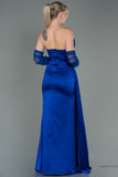 30181 Royal BlueDraped Slit Strapless Dress