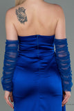 30181 Royal BlueDraped Slit Strapless Dress
