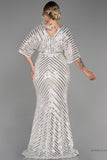 30231 Beige-Silver Sheer Sleeve Sequins Mermaid Dress