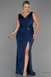 30273 Navy Blue Slit Draped Dress