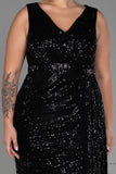 30250 Black Draped Sequins Slit Dress