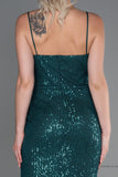 30145 Emerald Green Sequins Slit Strap Corset Dress