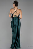 30149 Emerald Green Cross Strap Corset Slit Dress