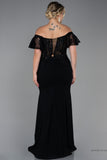 30170 Black Off-Shoulder Transparent Waist Slit Mermaid Dress