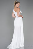 30165 Off-White One Shoulder Draped Slit Dress