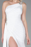 30165 Off-White One Shoulder Draped Slit Dress