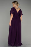 30235 Purple Sheer Sleeve Empire Chiffon Dress