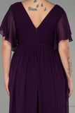 30235 Purple Sheer Sleeve Empire Chiffon Dress