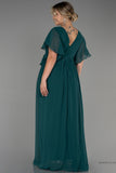 30233 Emerald Green Sheer Sleeve Empire Chiffon Dress